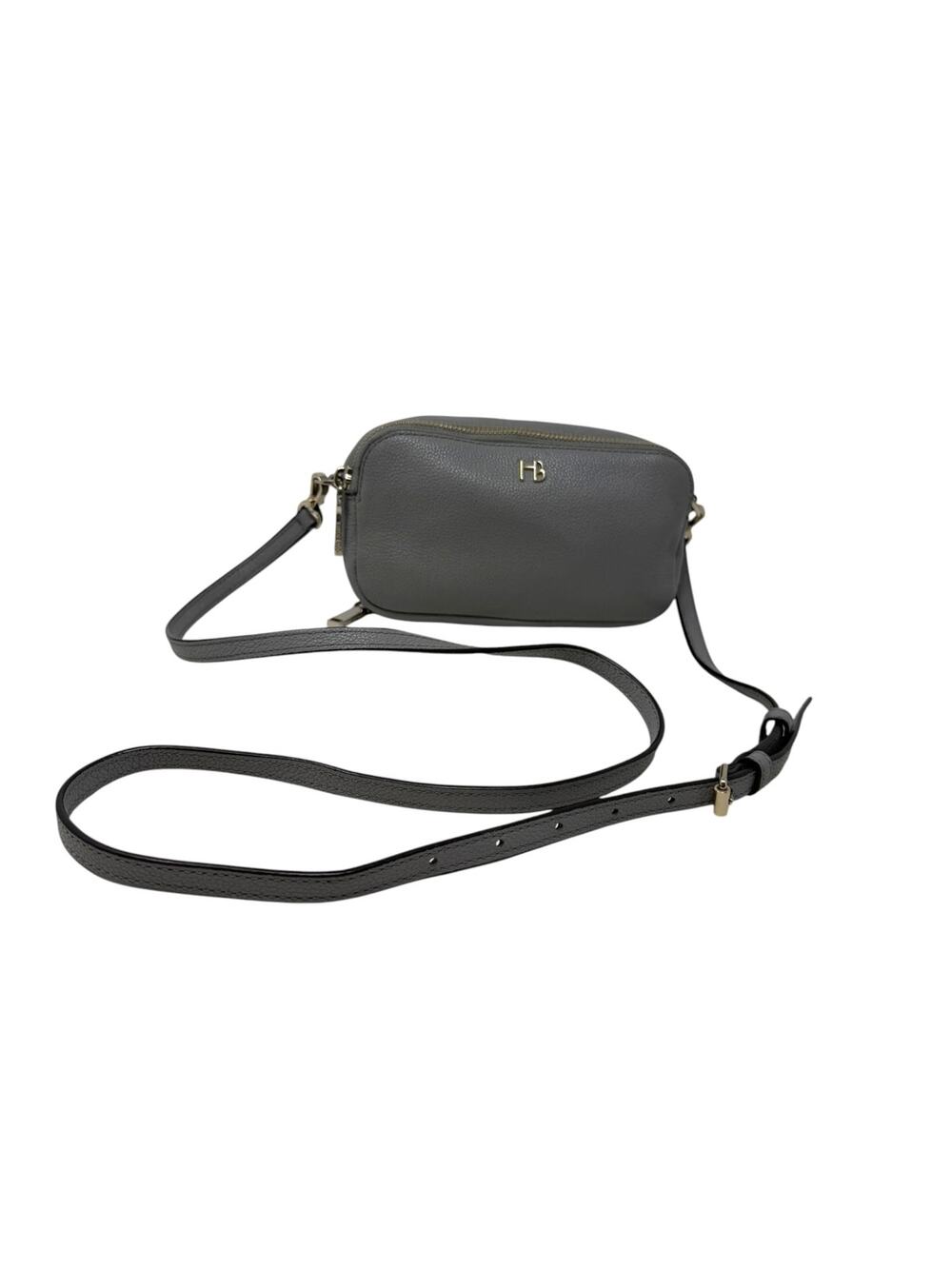 Henri Bendel Pebbled Leather Double Zip Wallet Crossbody Bag Gray Gold